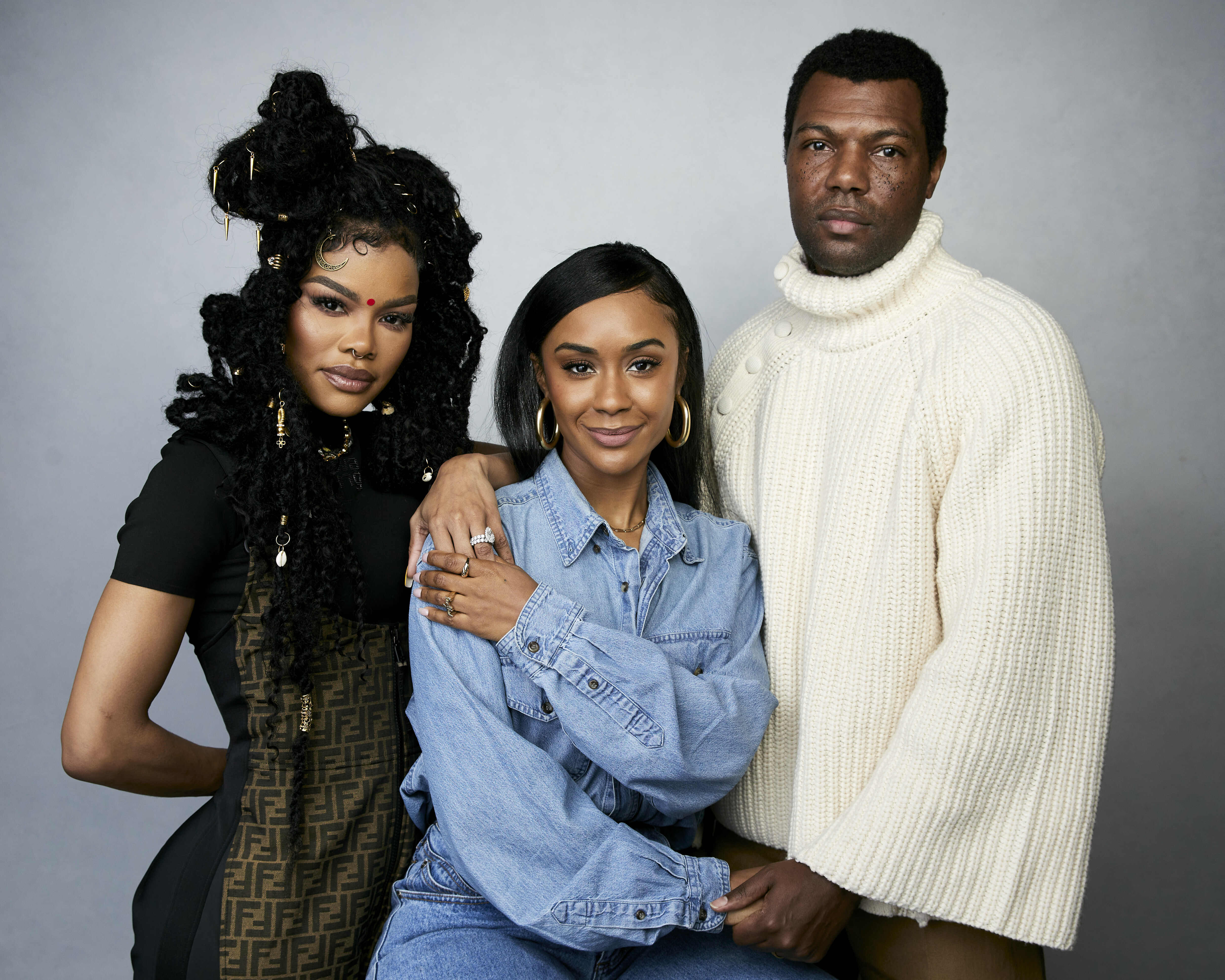Teyana Taylor, from left, director A.V. Rockwell, and William Catlett pose for a portrait to promote the film "A Thousand and One" at the Latinx House during the Sundance Film Festival on Sunday in Park City.