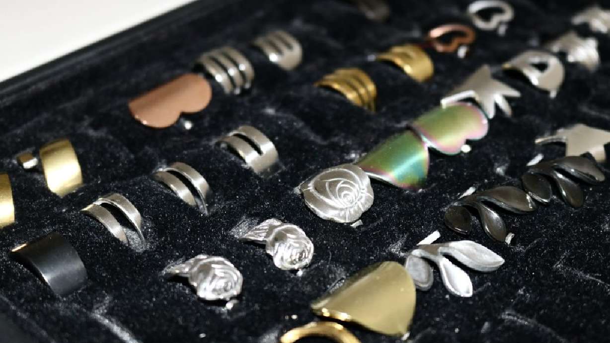 A variety of Silverspoon Rings are on display in Washington, Utah, Jan. 18. One teen is taking a popular jewelry wave from the 1960s and adding a modern twist.