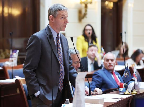 Sen. Mike Kennedy, R-Alpine, speaks to his SB16 transgender bill in the Senate at the Capitol in Salt Lake City on Friday.