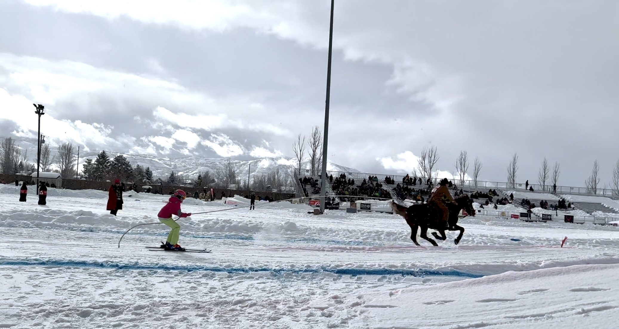 Zoey Balser, a 13-year-old skier, competes at the skijoring competition in Heber City on Saturday.