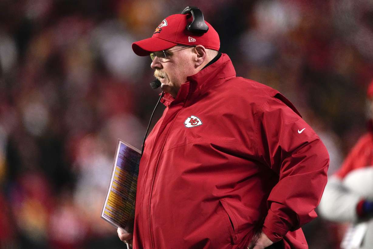 Kansas City Chiefs head coach Andy Reid watches from the sideline during the first half of the NFL AFC Championship playoff football game against the Cincinnati Bengals, Sunday, Jan. 29, 2023, in Kansas City, Mo.