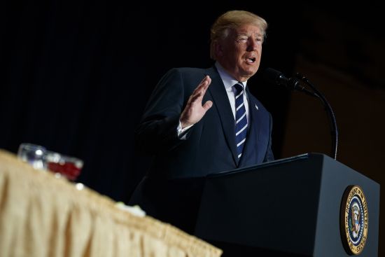 President Donald Trump speaks during the National Prayer Breakfast, Feb. 8, 2018, in Washington.
