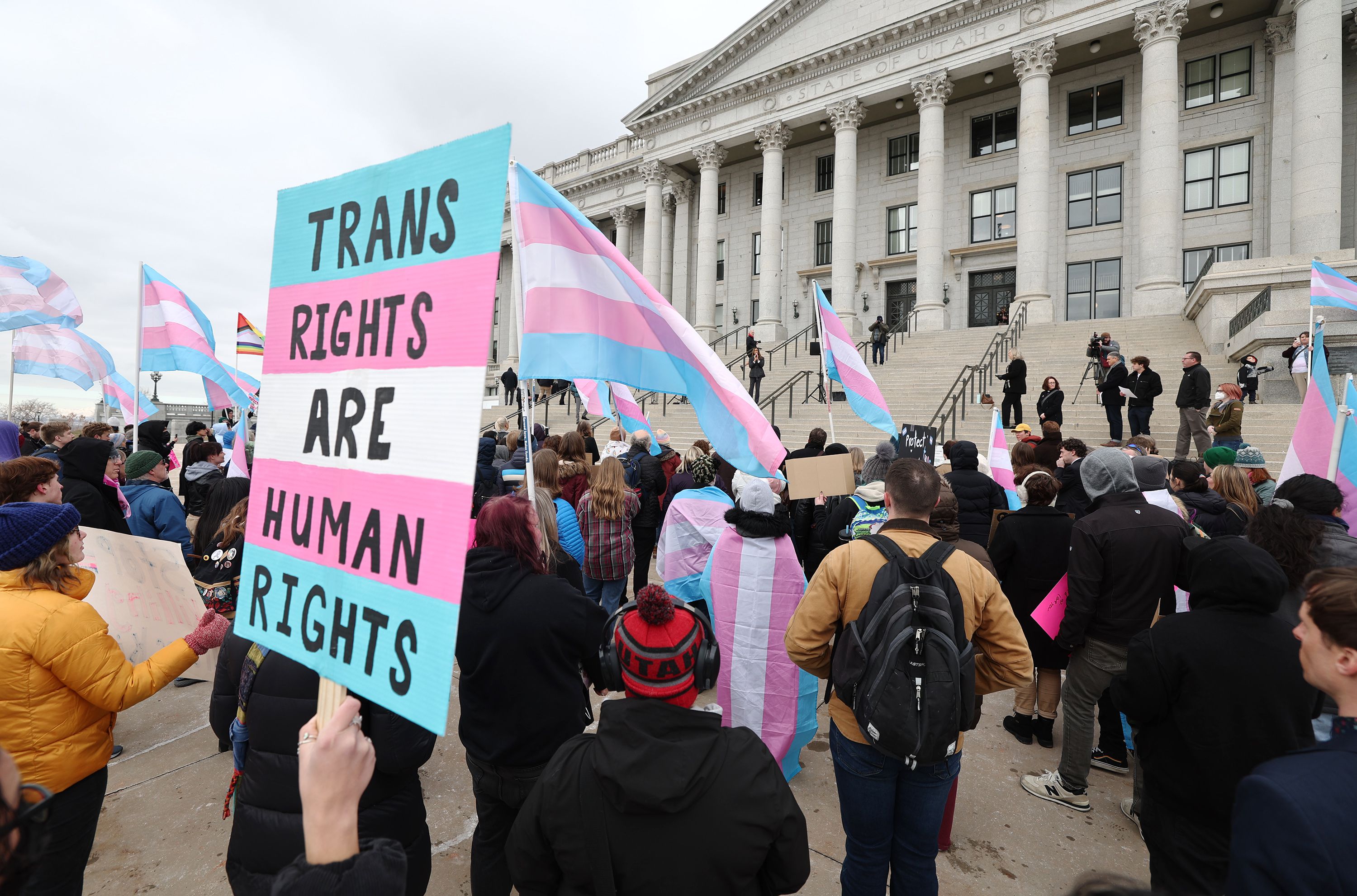 Hundreds gather in support of transgender youth at a rally at the Capitol on Jan. 24. The American Civil Liberties Union of Utah and the National Center for Lesbian Rights said on Monday they will be filing a lawsuit against SB16, the bill targeting transgender surgeries for Utah children.