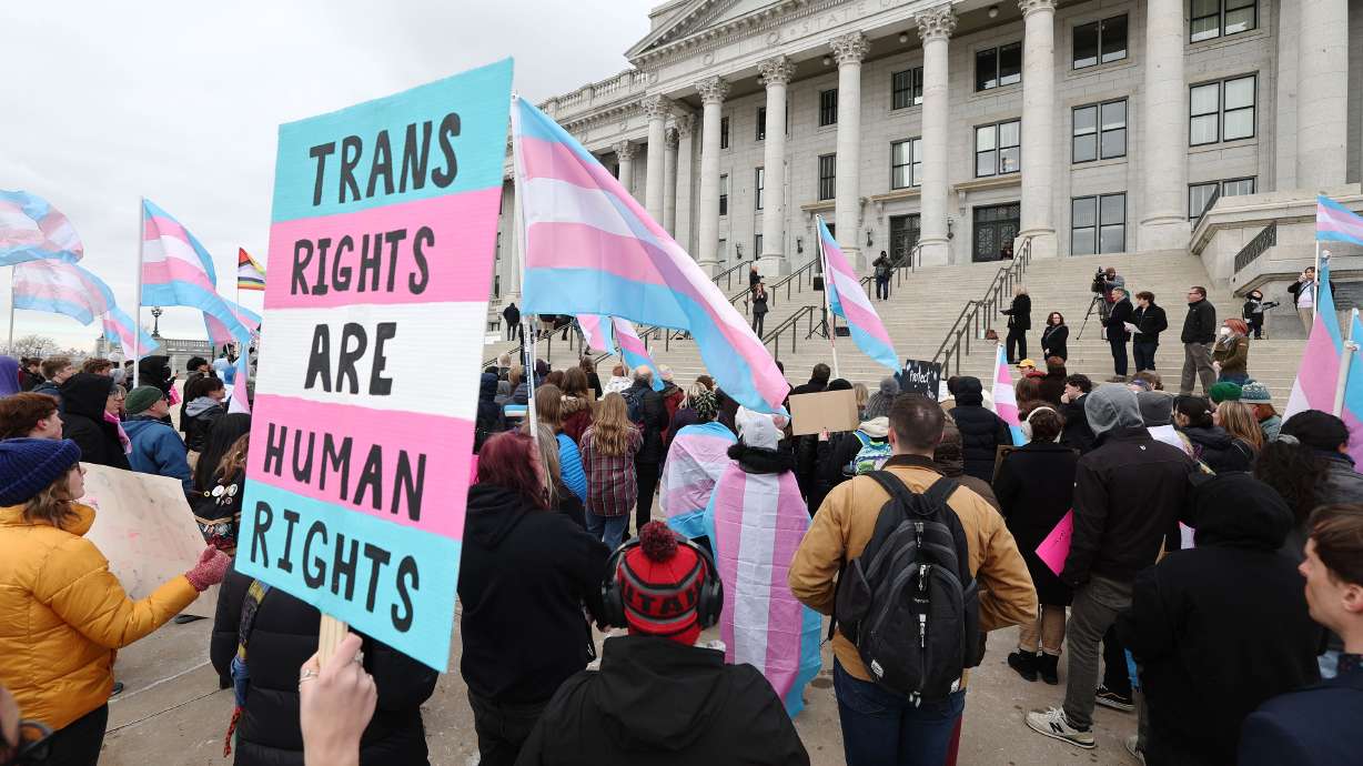 Hundreds gather in support of transgender youth at a rally at the Capitol on Jan. 24. The American Civil Liberties Union of Utah and the National Center for Lesbian Rights said on Monday they will be filing a lawsuit against SB16, the bill targeting transgender surgeries for Utah children.
