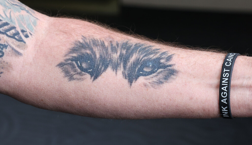 A tattoo worn by Ink Against Cancer co-founder Jay Koenig in Salt Lake City on Jan. 3.