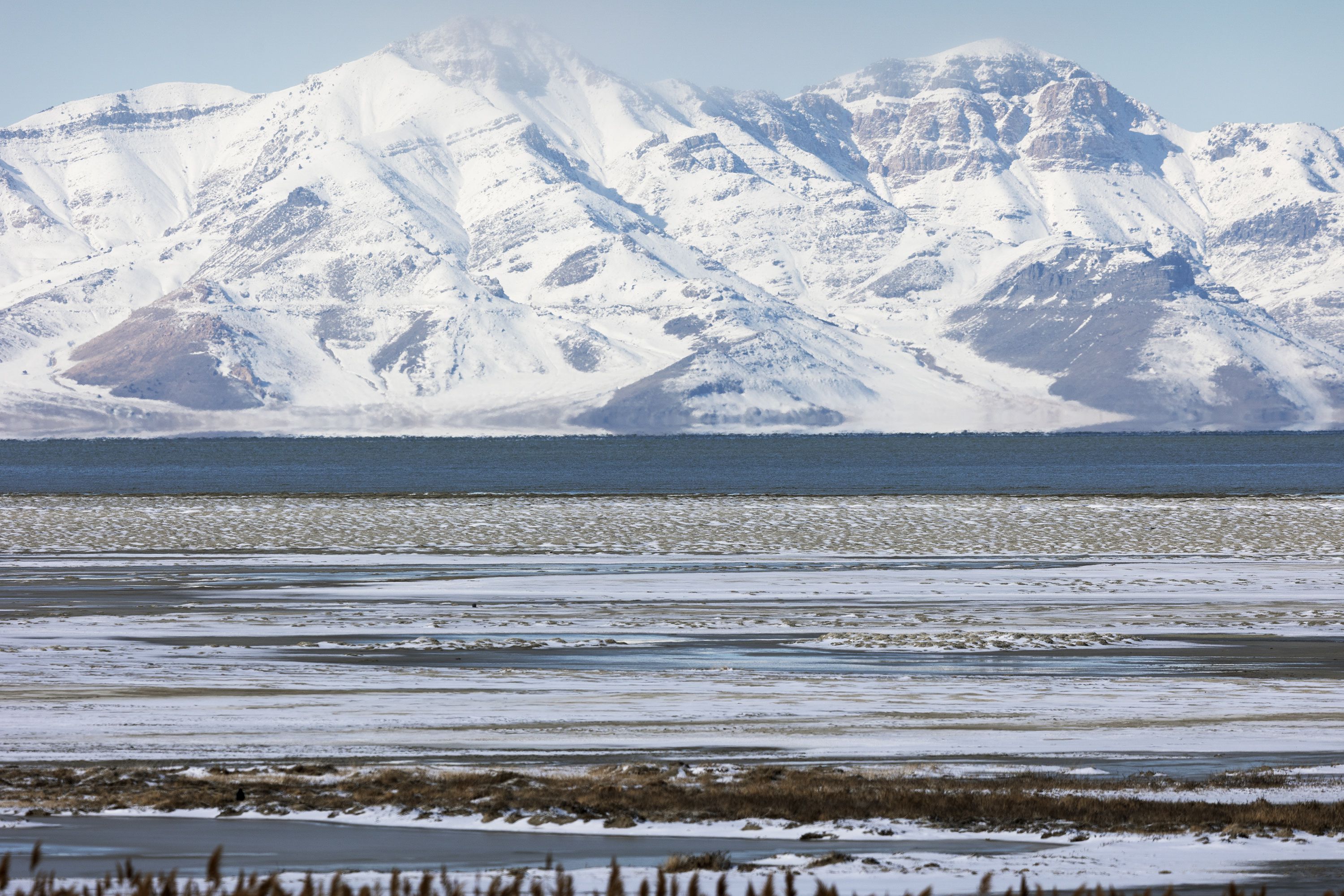 The receding water level of the Great Salt Lake on Monday.