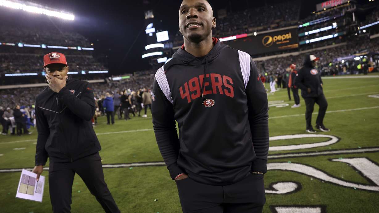 San Francisco 49ers' defensive coordinator DeMeco Ryans walks off the field after Philadelphia Eagles' 31-7 win in NFC Championship Game at Lincoln Financial Field in Philadelphia, on Sunday, January 29, 2023.