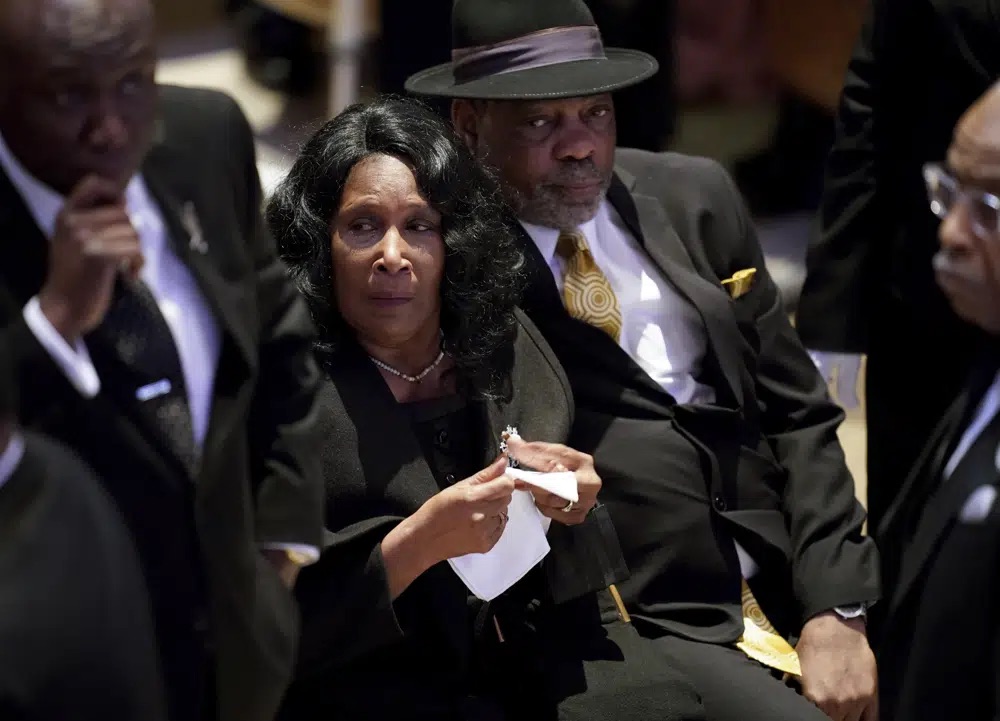 RowVaughn Wells and her husband Rodney Wells arrive for the funeral service for her son Tyre Nichols at Mississippi Boulevard Christian Church in Memphis, Tenn., on Wednesday.