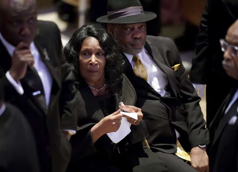 RowVaughn Wells and her husband Rodney Wells arrive for the funeral service for her son Tyre Nichols at Mississippi Boulevard Christian Church in Memphis, Tenn., on Wednesday.