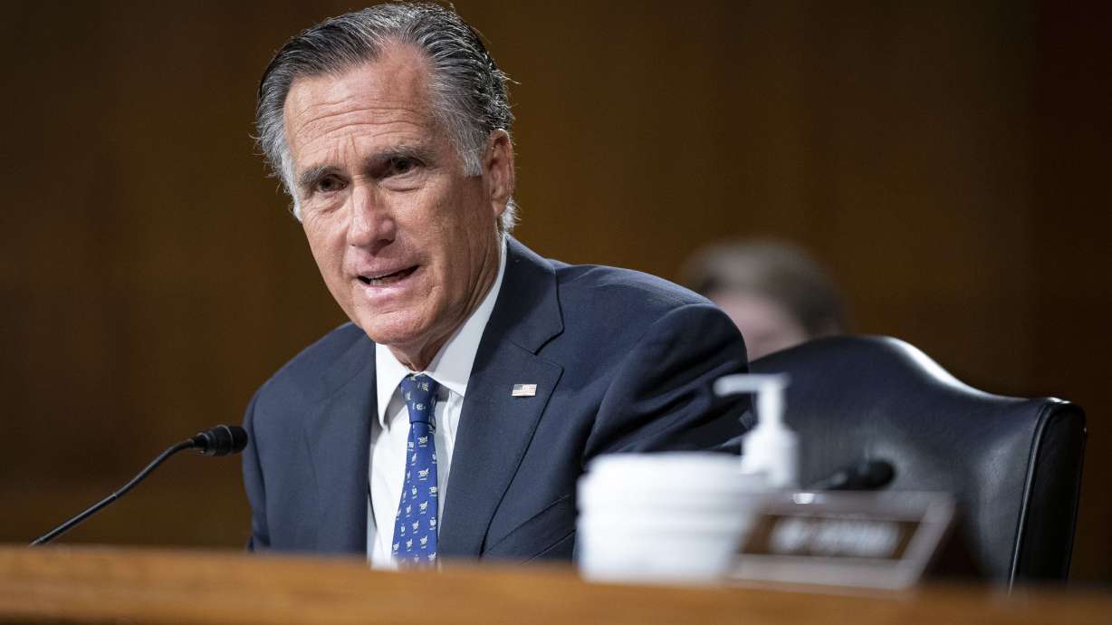 Sen. Mitt Romney, R-Utah, speaks during a Senate Foreign Relations committee hearing on the fiscal year 2023 budget in Washington, April 26, 2022. Romney and others are protesting a new Department of Labor rule on investments.