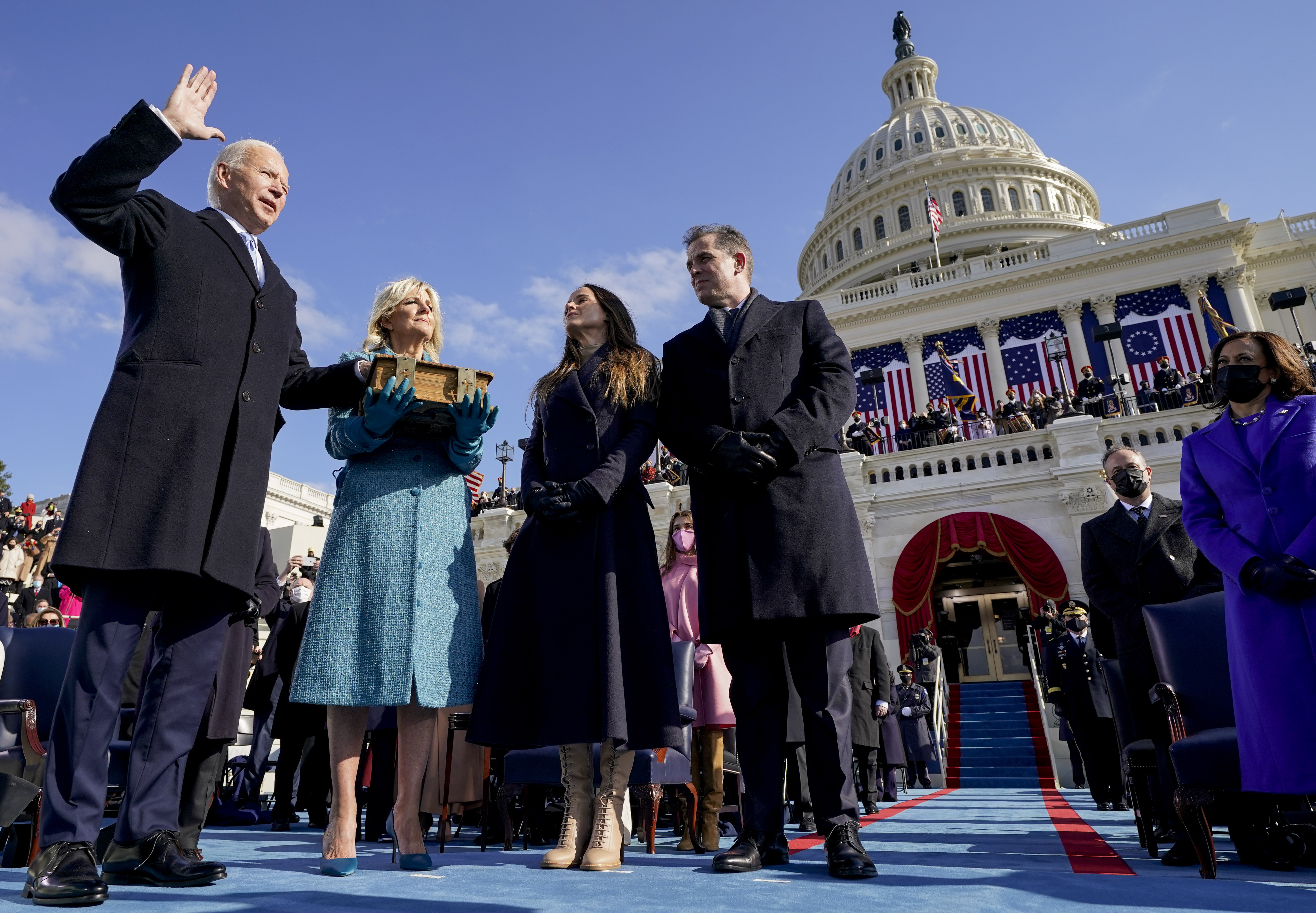 Joe Biden is sworn in as the 46th president of the United States as Jill Biden holds the Bible during the inauguration at the U.S. Capitol in Washington, Jan. 20, 2021, as their children Ashley and Hunter watch. Hunter Biden's attorney sent a letter to the Department of Justice on Monday.