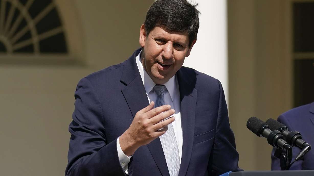 President Joe Biden's nominee to lead the Bureau of Alcohol, Tobacco, Firearms and Explosives, Steve Dettelbach, speaks during an event in Washington, April 11, 2022. The most expansive federal report in over two decades on guns and crime shows a shrinking turnaround between the time a gun was purchased and when it was recovered from a crime scene.