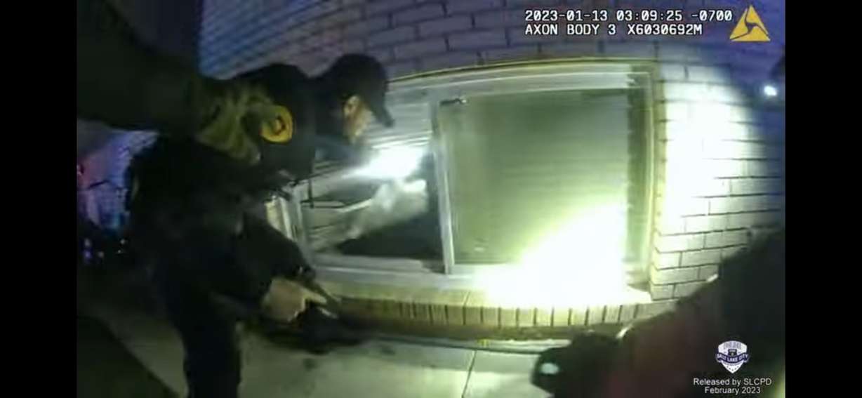 Body camera footage from Salt Lake police officers shows what happened moments before officers shot a man who broke into a house in Salt Lake City on Jan. 13, 2023.