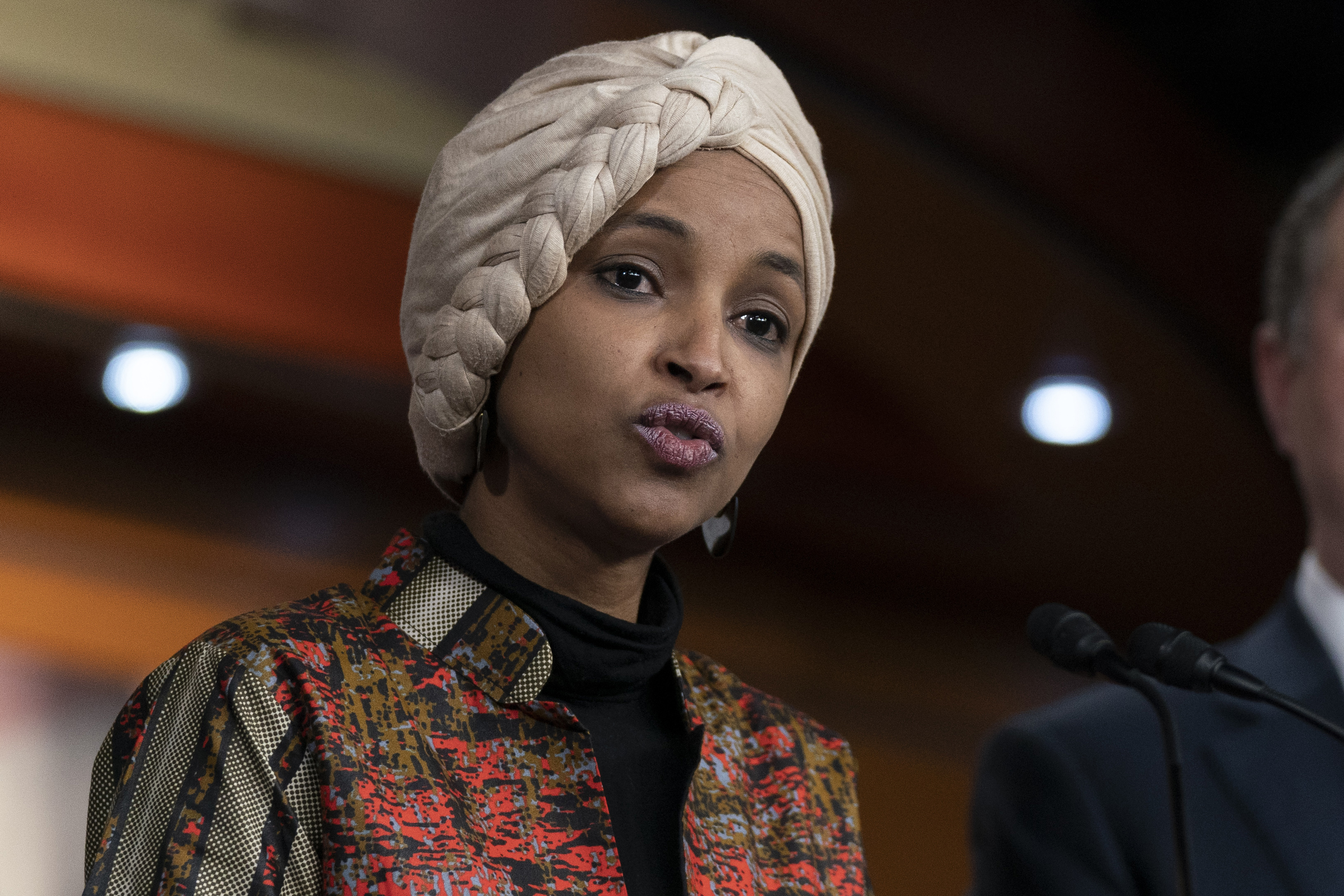 Rep. Ilhan Omar, D-Minn., speaks on Capitol Hill in Washington, Jan. 25, in Washington. House Republicans have voted to oust Omar from the House Foreign Affairs Committee.