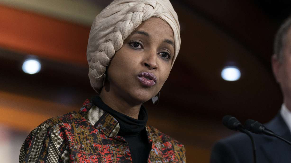 Rep. Ilhan Omar, D-Minn., speaks on Capitol Hill in Washington, Jan. 25, in Washington. House Republicans have voted to oust Omar from the House Foreign Affairs Committee.