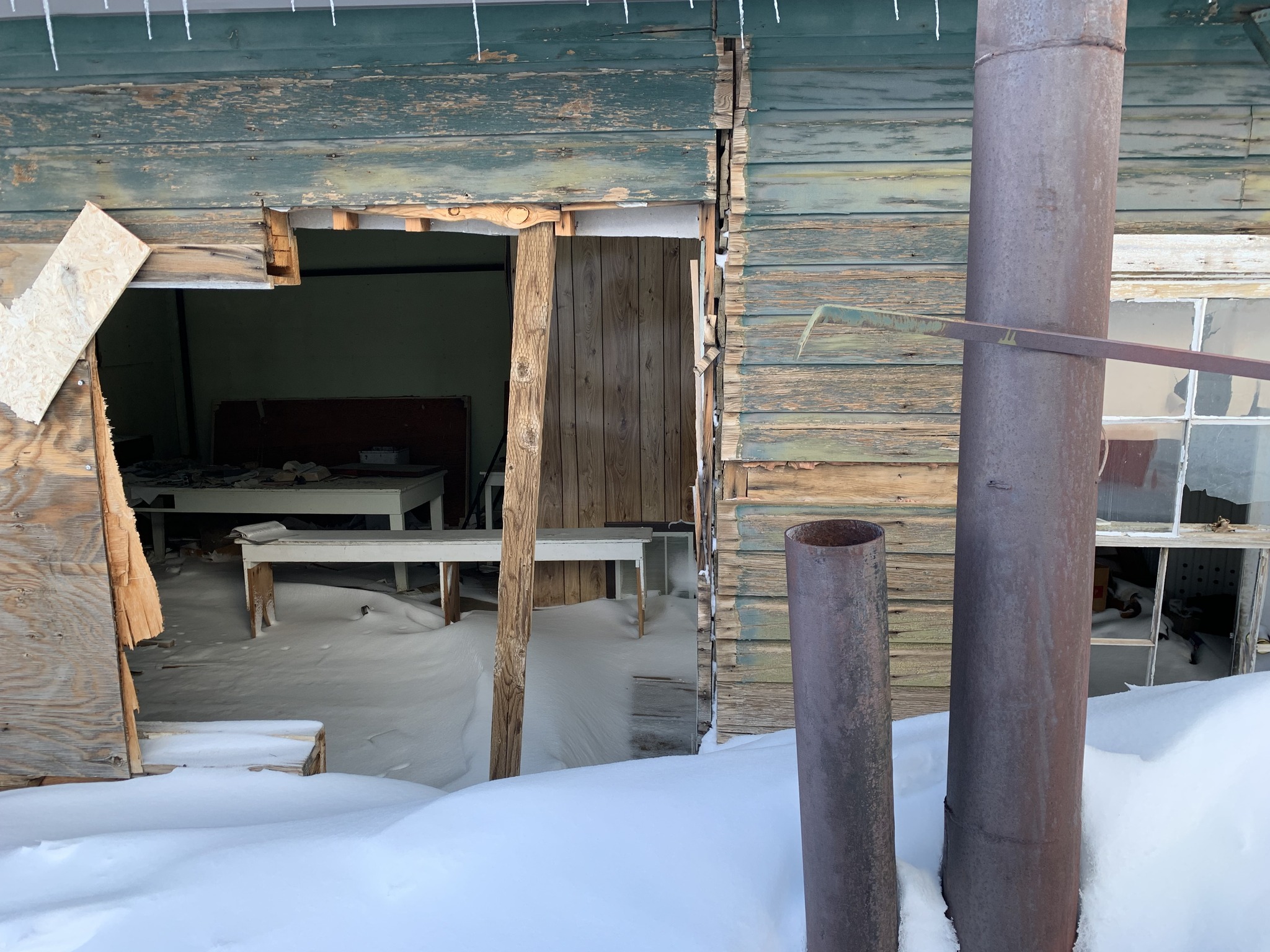 A photo of damage to a building within the old Chief Consolidated Mine in Eureka. The mine closed in 1957 but remains a historical site in Utah.