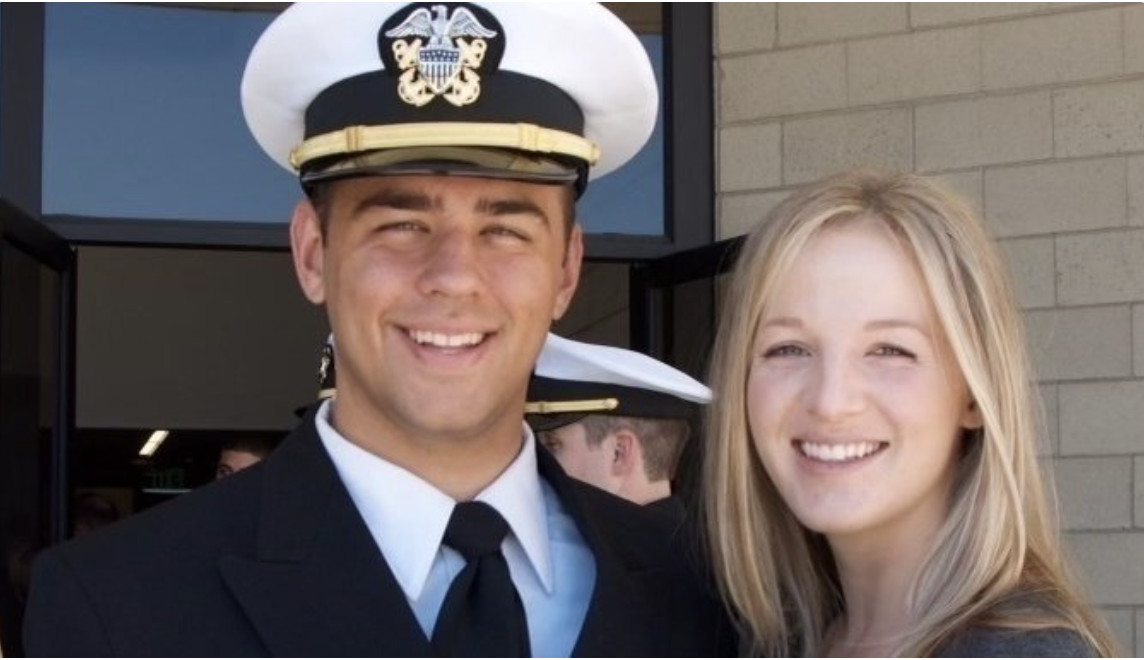 Navy Lt. Ridge Alkonis and his wife, Brittany, pose in this family photo. Alkonis is serving three-year prison sentence in Japan after fatal car accident. His family says he suffered acute mountain-sickness and passed out unconscious behind the wheel.
