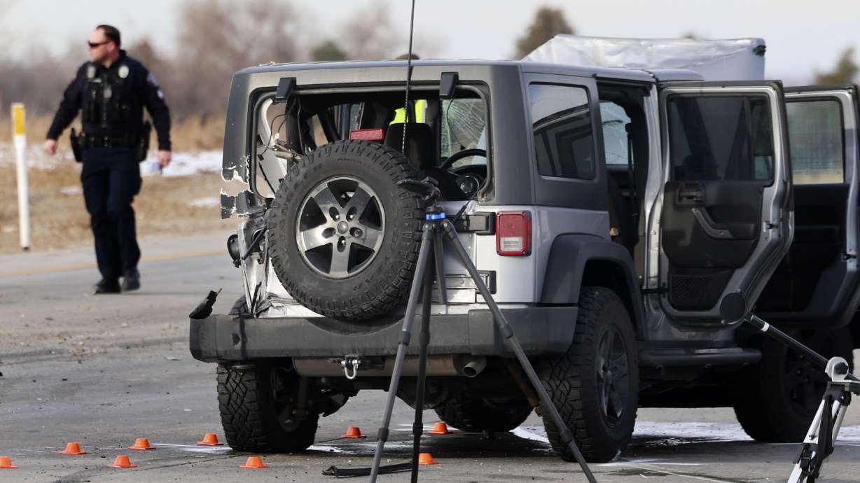 Law enforcement officials respond to a fatal crash at 4100 S. Mountain View Corridor in West Valley City on Dec. 29, 2022. The U.S. Department of Transportation will send $3.2 million in funds to six local and regional governments across Utah as a part of a new program aimed at reducing traffic crashes and deaths.