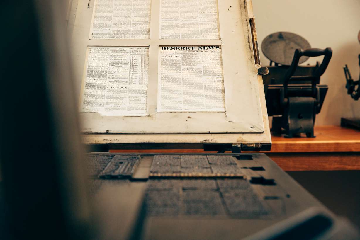 A ramage press prints a copy of the Deseret News at the Crandall Printing Museum in Alpine.