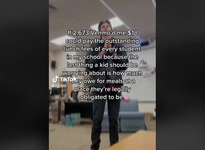 Garrett Jones, a teacher at Rocky Mountain Middle School in Heber City, posts a request for TikTok viewers to donate just $1 to cover school lunch costs at his school.