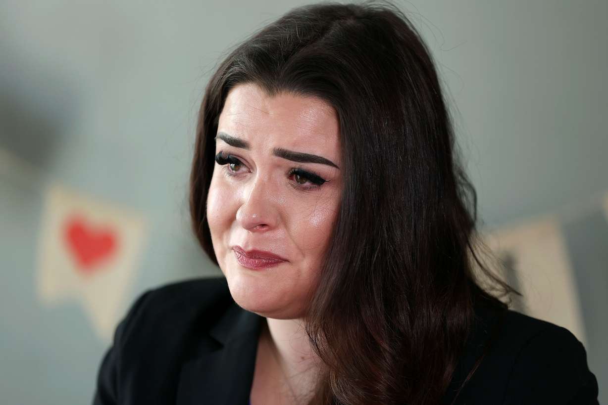 Samantha Hansen gets emotional while talking about her experience as a rape survivor and her opposition to HB297 Victim Services Amendments, which is sponsored by her sister Rep. Kera Birkeland, R-Morgan, at Hansen’s home in Herriman, on Thursday.