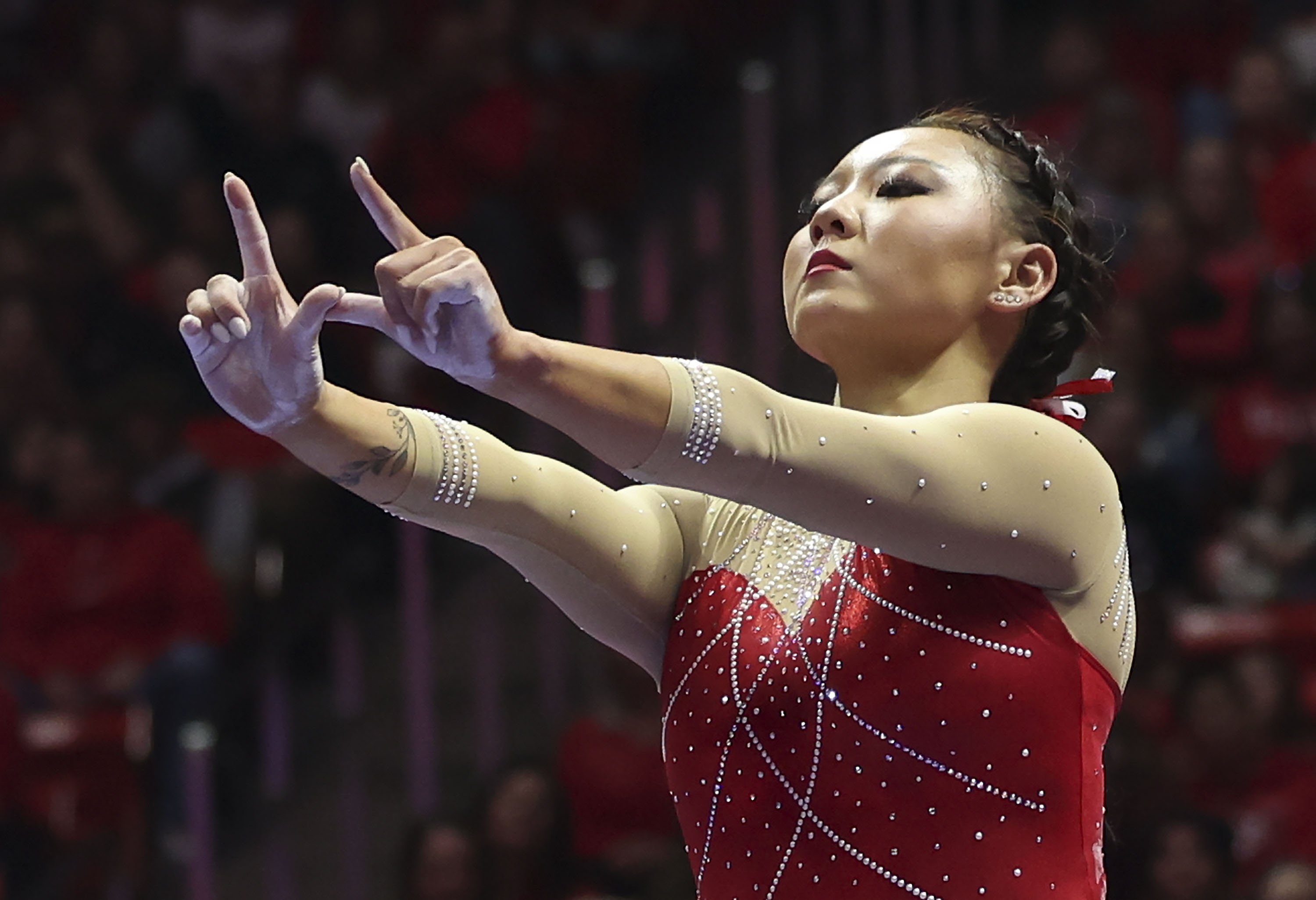 Utah's Kara Eaker competes on the beam as No. 4 Utah takes on No. 5 UCLA at the Jon M. Huntsman Center in Salt Lake City on Feb. 3. Eaker announced her retirement from the sport and withdrawal from the university Friday.