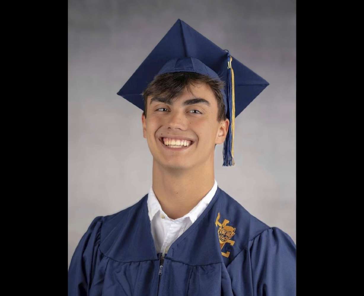 This photo provided by Evergreen Creative Company of Dothan, Alabama, is the senior photo of Tyler Erickson, a 17-year-old from Bonifay, Florida, who died unexpectedly in September 2022. Anti-vaccine activists have falsely suggested that Erickson’s death was related to the COVID-19 vaccine, even though he did not receive that immunization.