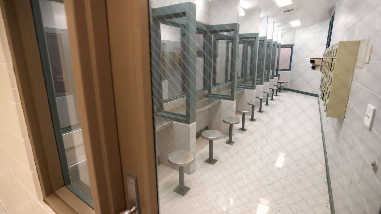 A section of the Davis County Jail where inmates communicate with visitors is pictured at the facility in Farmington on March 18, 2021. Utah has one of the highest jail suicide rates in the country, said Rep. Carol Spackman Moss, and she is sponsoring legislation to combat those rates.