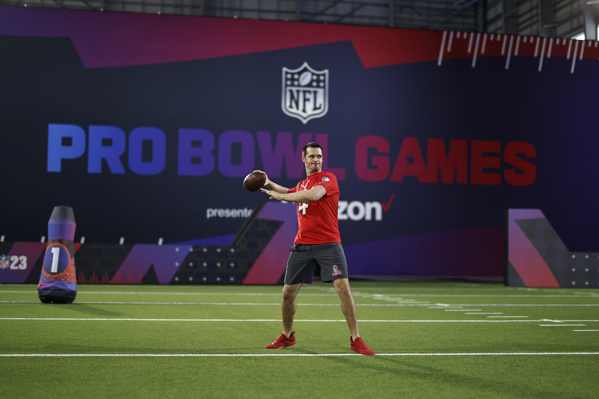 AFC quarterback Derek Carr passes during the Pro Bowl Games skills events.