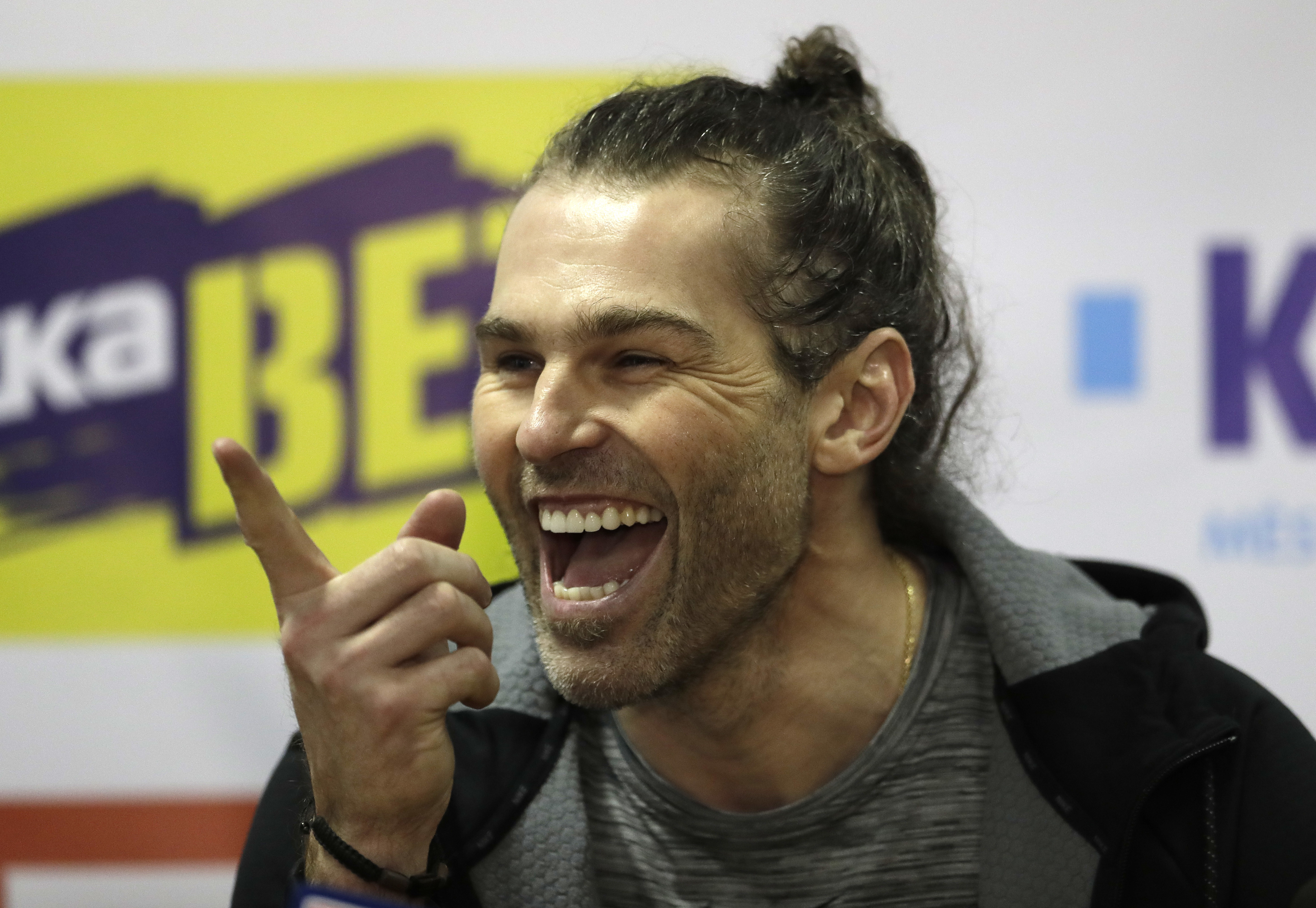 FILE - Jaromir Jagr smiles during a press conference at the Kladno Knights hockey club in Kladno, Czech Republic, on Feb. 1, 2018. The winger who’ll turn 51 on Feb. 15 scored again in the top Czech league for his Czech hometown club Kladno Knights on Sunday Feb. 5, 2023 in an away 5-4 loss to Trinec. The strike took his overall tally to 1,099, one more than Wayne Gretzky, to top of a scoring table of goals from top leagues and international tournaments although some of the competitions are hard to compare.