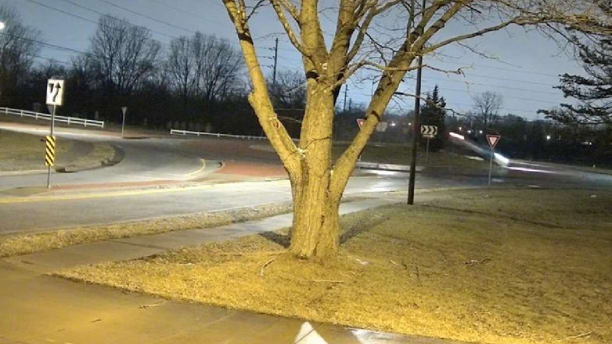 Vehicle misses the mark in this Indianapolis, Indiana, roundabout on Jan. 22.