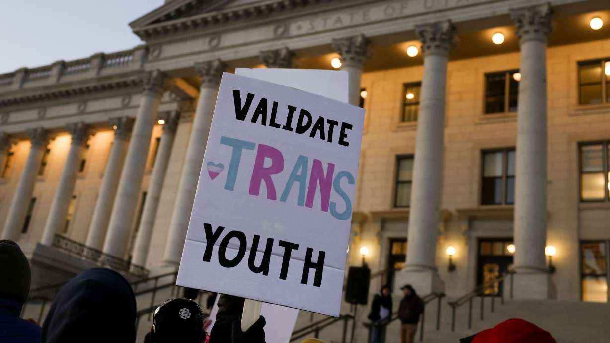 People rally in support of transgender youth at the Capitol in Salt Lake City on Feb. 1. LGBTQ advocates say they are supporting a recent bill that bans conversion therapy for children and teens after a lawmaker agreed to make changes.