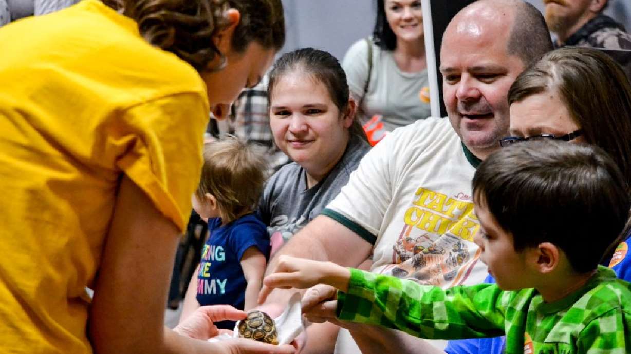Children and adults get the Leaping Lizards Reptile Experience at the children’s museum in St. George on Jan. 14.
