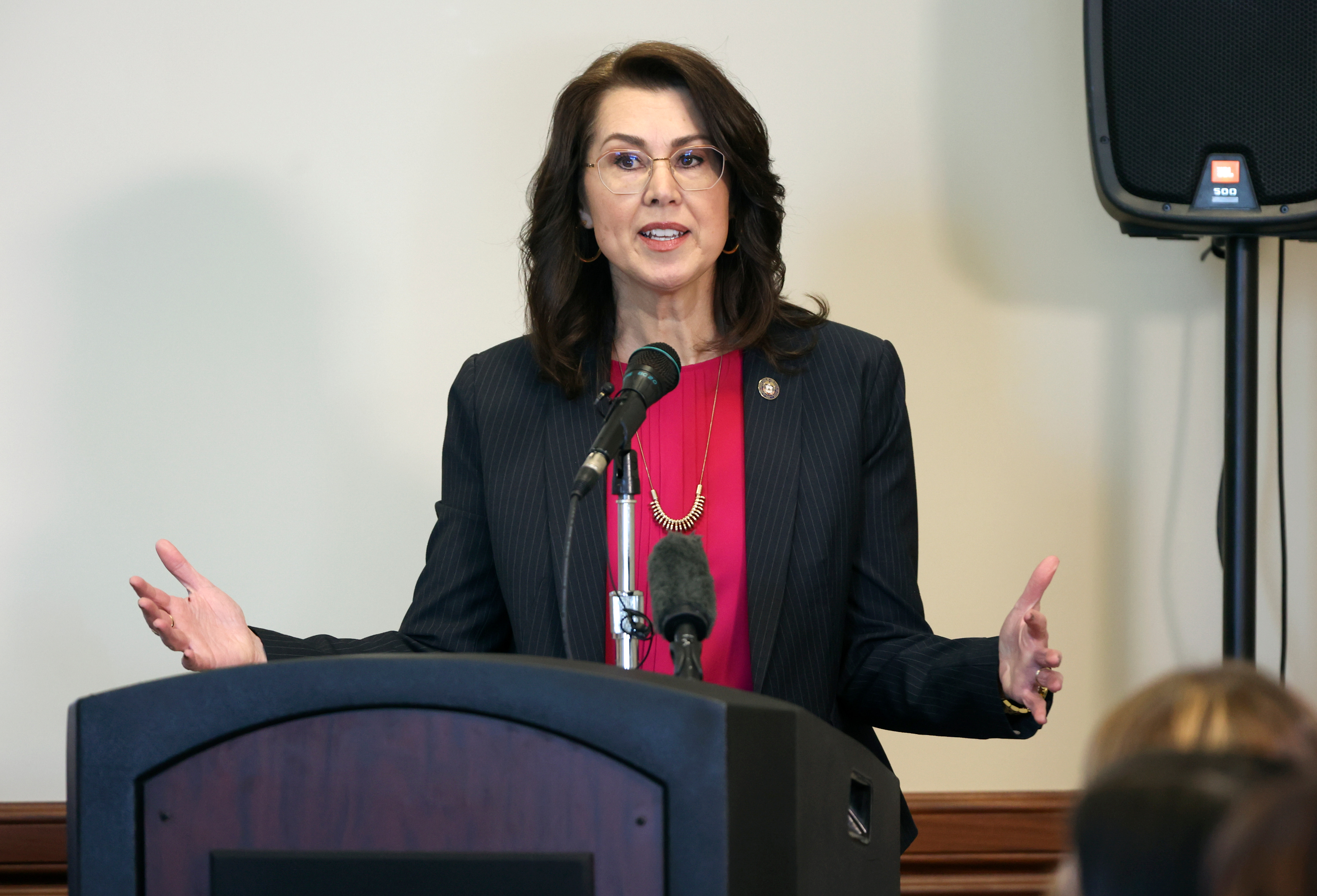 Lt. Gov. Deidre Henderson speaks in the Senate Building in Salt Lake City on Feb. 7. Henderson commemorated International Women's Day on Wednesday.