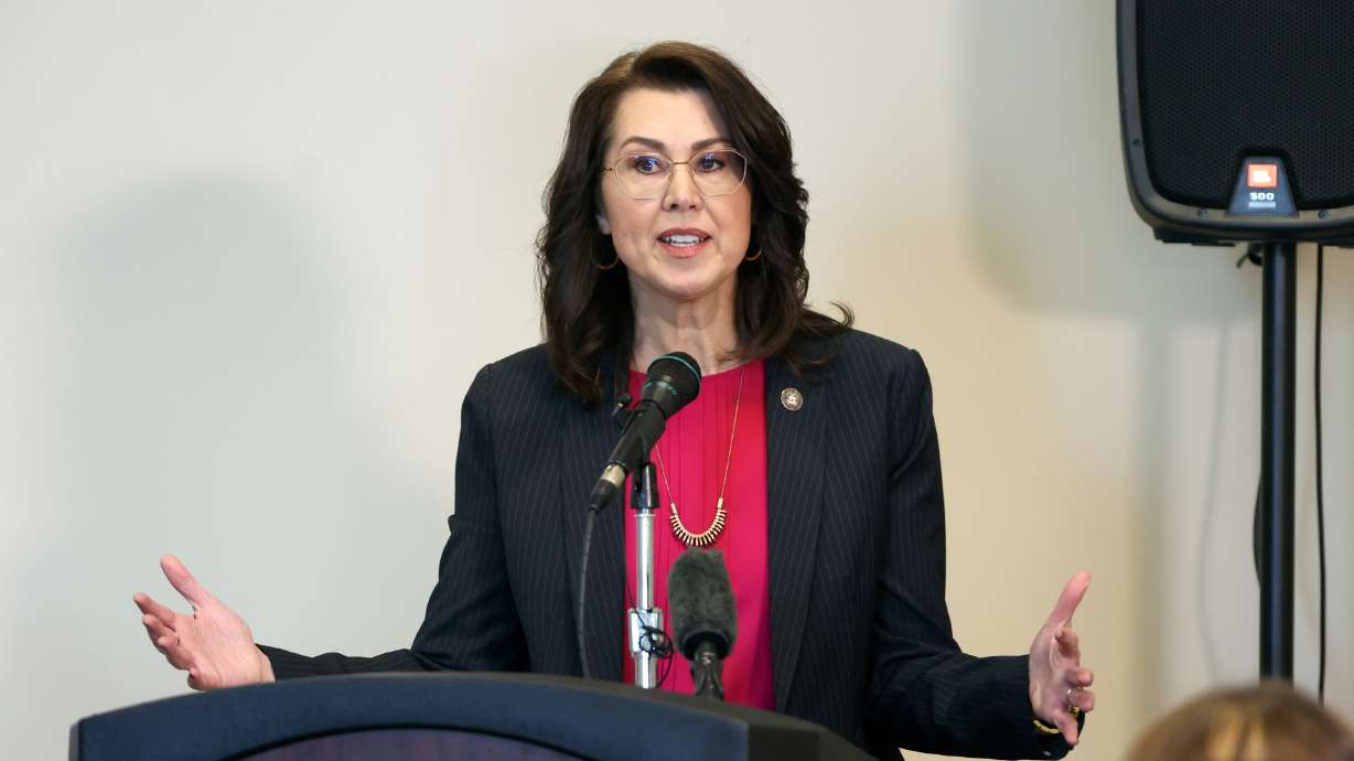 Lt. Gov. Deidre Henderson speaks in the Senate Building in Salt Lake City on Feb. 7. Henderson commemorated International Women's Day on Wednesday.