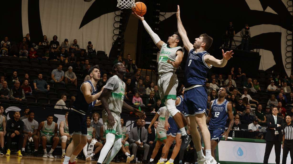 Utah Valley guard Blaze Nield takes a shot against California Baptist, Wednesday, Feb. 8, 2023 at the UCCU Center in Orem.
