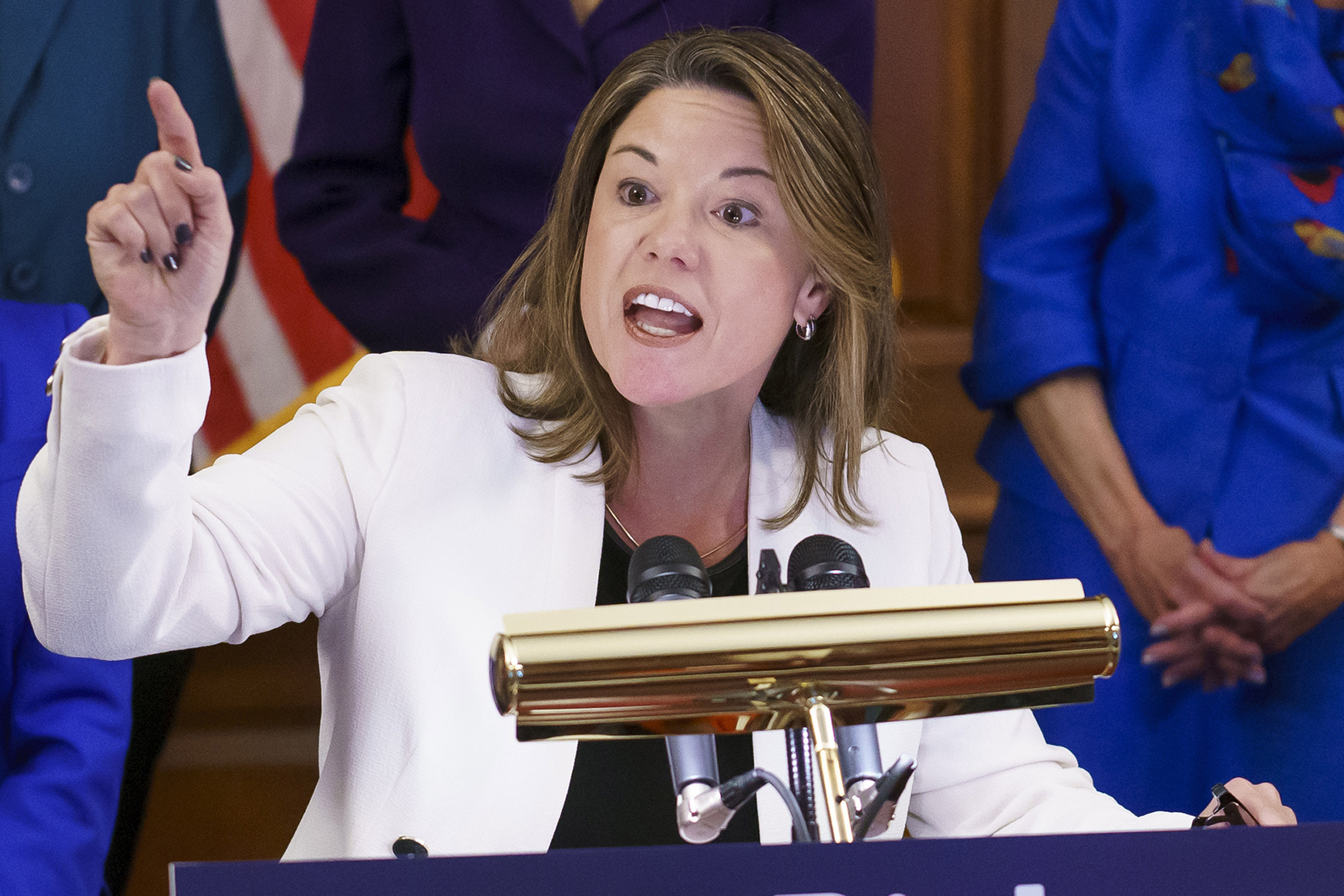 Rep. Angie Craig, D-Minn., speaks during an event at Capitol in Washington, July 20, 2022. Craig was assaulted in her Washington apartment building on Thursday her chief of staff said, but added that there was no evidence that the attack was politically motivated.
