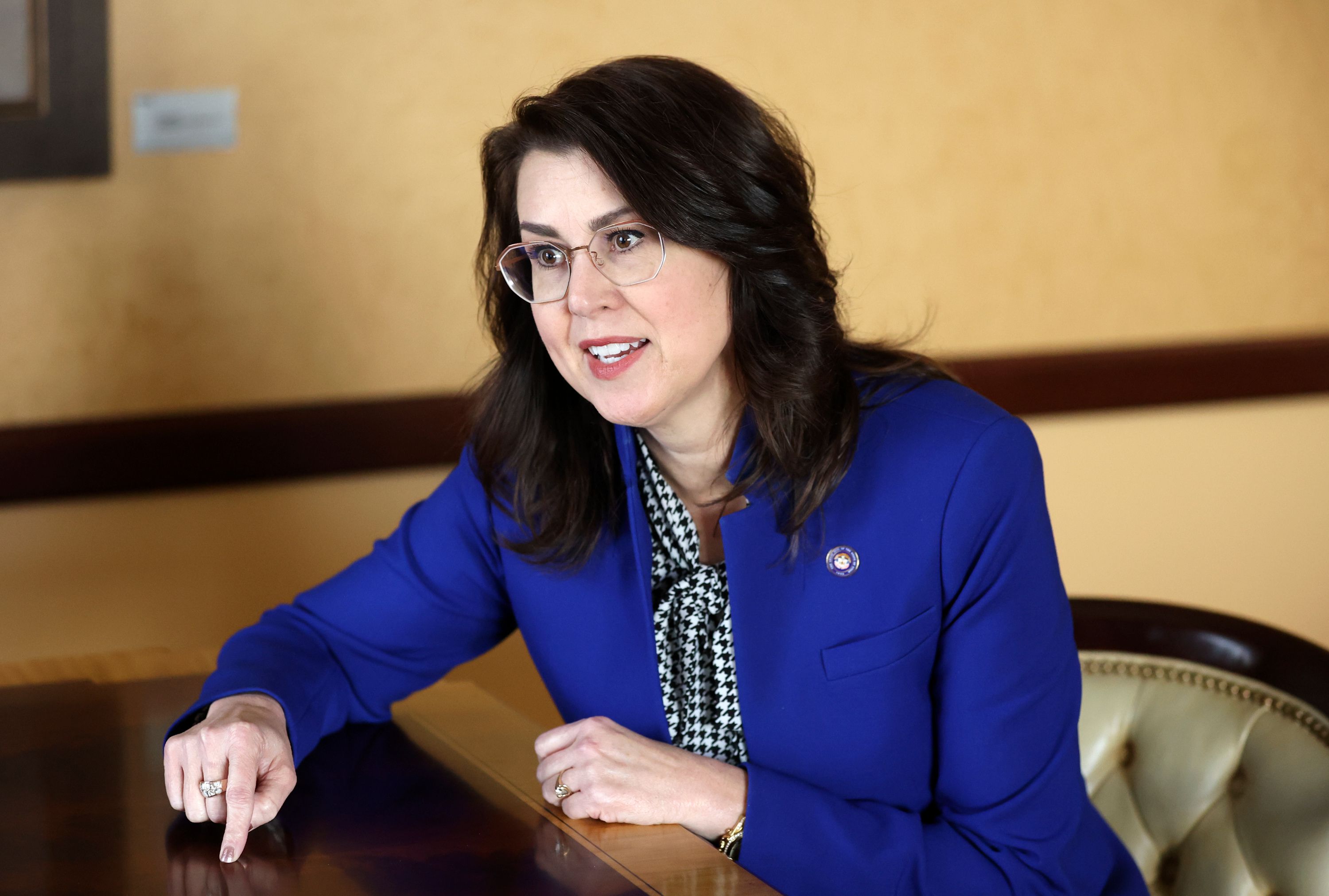 Lt. Gov. Deidre Henderson speaks about domestic violence lethality assessments during an interview in her office at the Capitol in Salt Lake City, on Feb. 8.