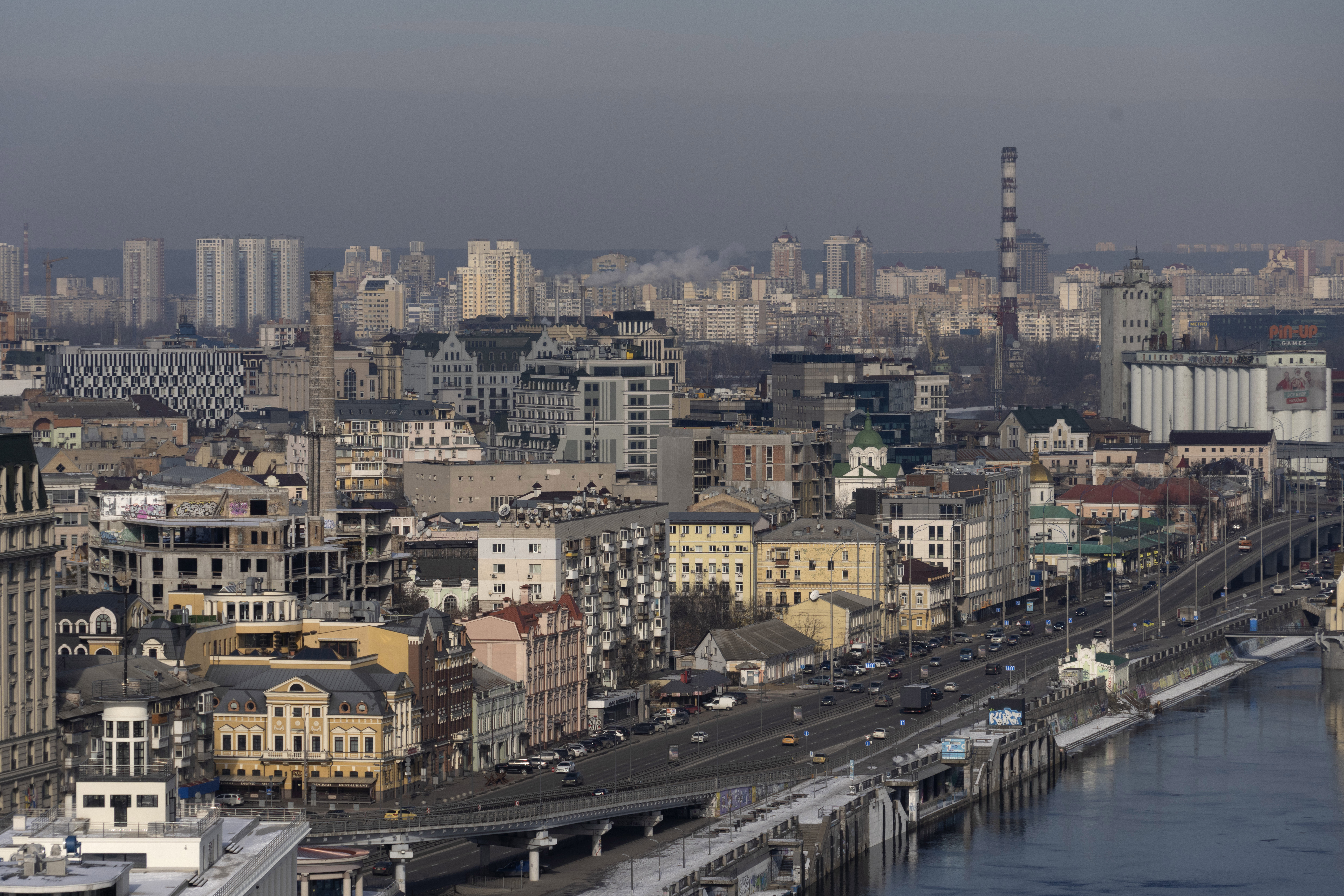 A view of Kyiv city center, Ukraine, during a Russian missile attack Friday. Over 70 missiles were launched by Russia on Friday all over Ukraine; 10 of them were shot down in Kyiv.