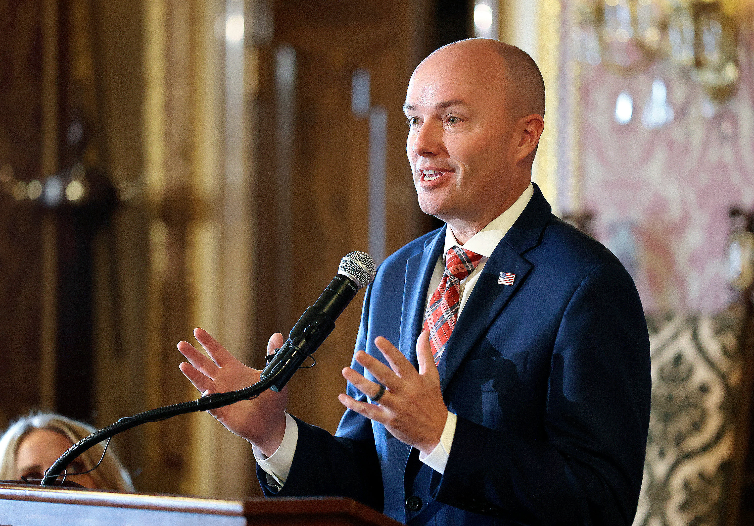 Gov. Spencer Cox speaks during a press conference about the state’s effort to eliminate bachelor’s degree requirements for state employees at the Capitol in Salt Lake City on Tuesday, Dec. 13, 2022. Cox outlined his priorities for the next two years in his Utah Home policy plan on Friday. 