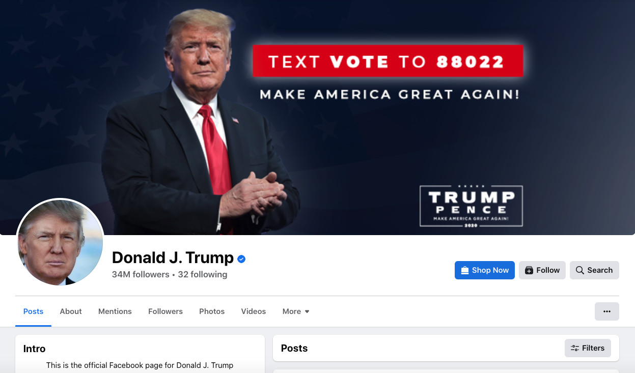 The Donald J. Trump Facebook page is pictured in this screenshot Friday. Donald Trump is back on Facebook and Instagram as of Thursday, two years after being banned for his postings related to the U.S. Capitol insurrection on Jan. 6, 2021.