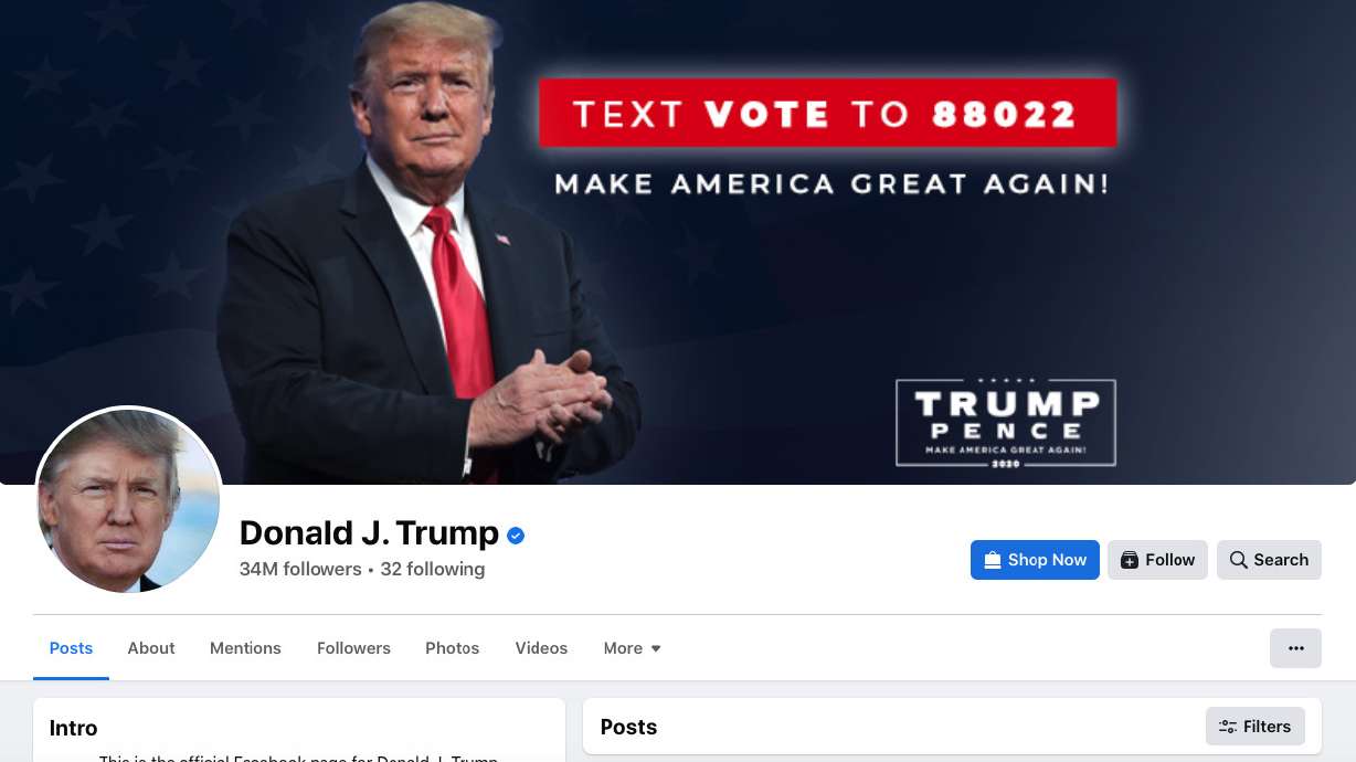 The Donald J. Trump Facebook page is pictured in this screenshot Friday. Donald Trump is back on Facebook and Instagram as of Thursday, two years after being banned for his postings related to the U.S. Capitol insurrection on Jan. 6, 2021.