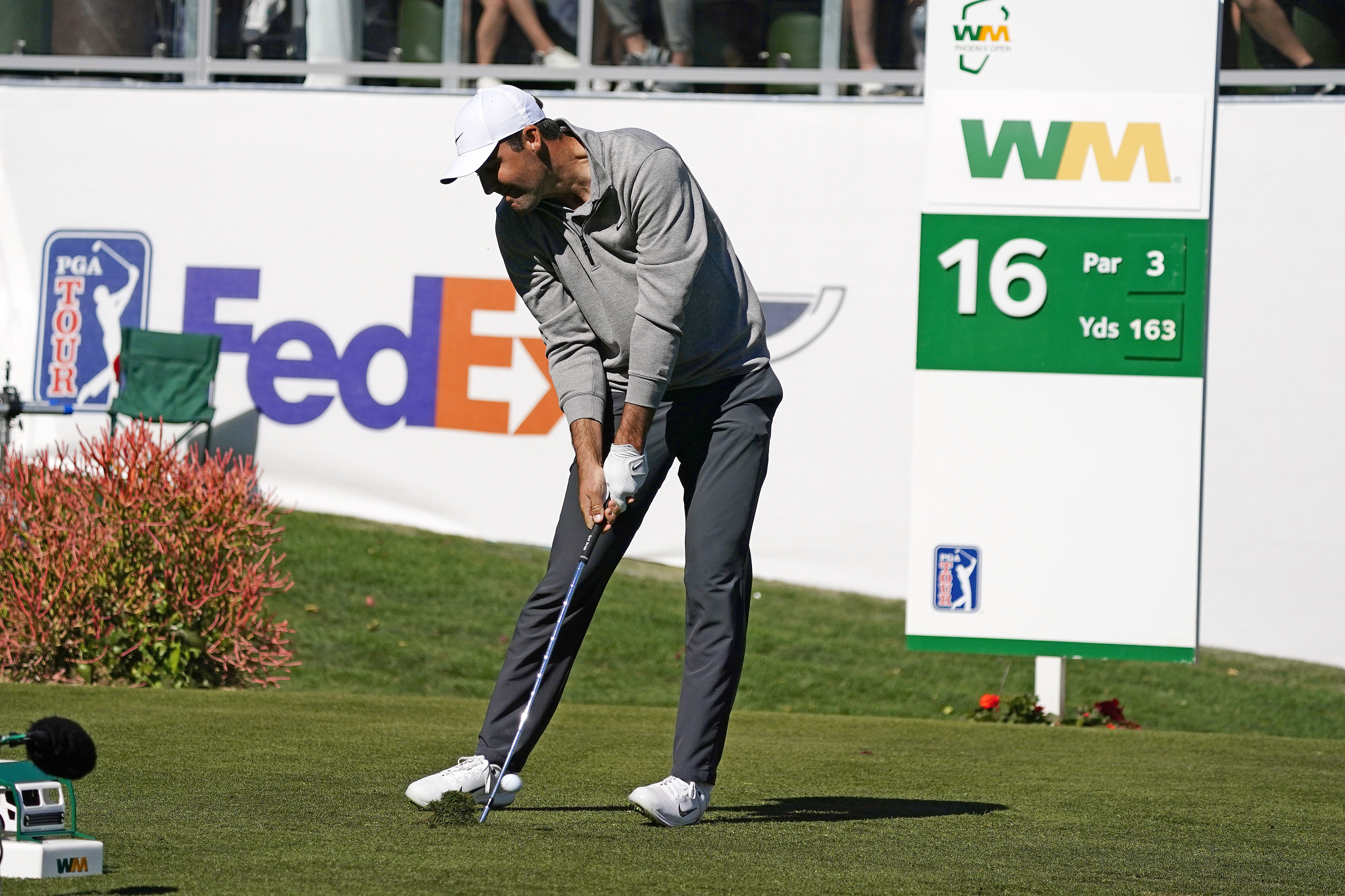 Scottie Scheffler tees off on the 16th hole during the second round of the Phoenix Open golf tournament Friday Feb. 10, 2023, in Scottsdale, Ariz. 