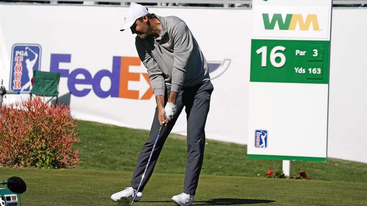Scottie Scheffler tees off on the 16th hole during the second round of the Phoenix Open golf tournament Friday Feb. 10, 2023, in Scottsdale, Ariz.