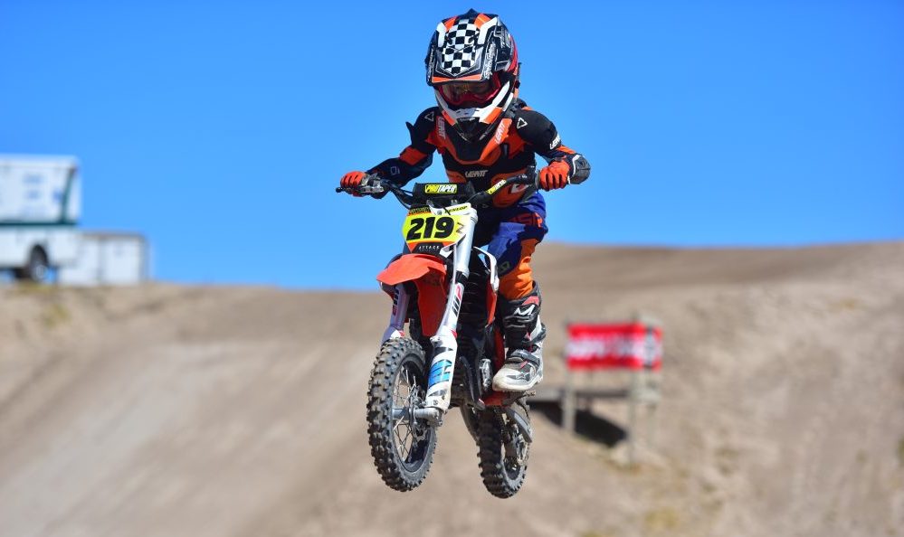 Gunner Burnson catches air in a dirt bike race in this undated photo.