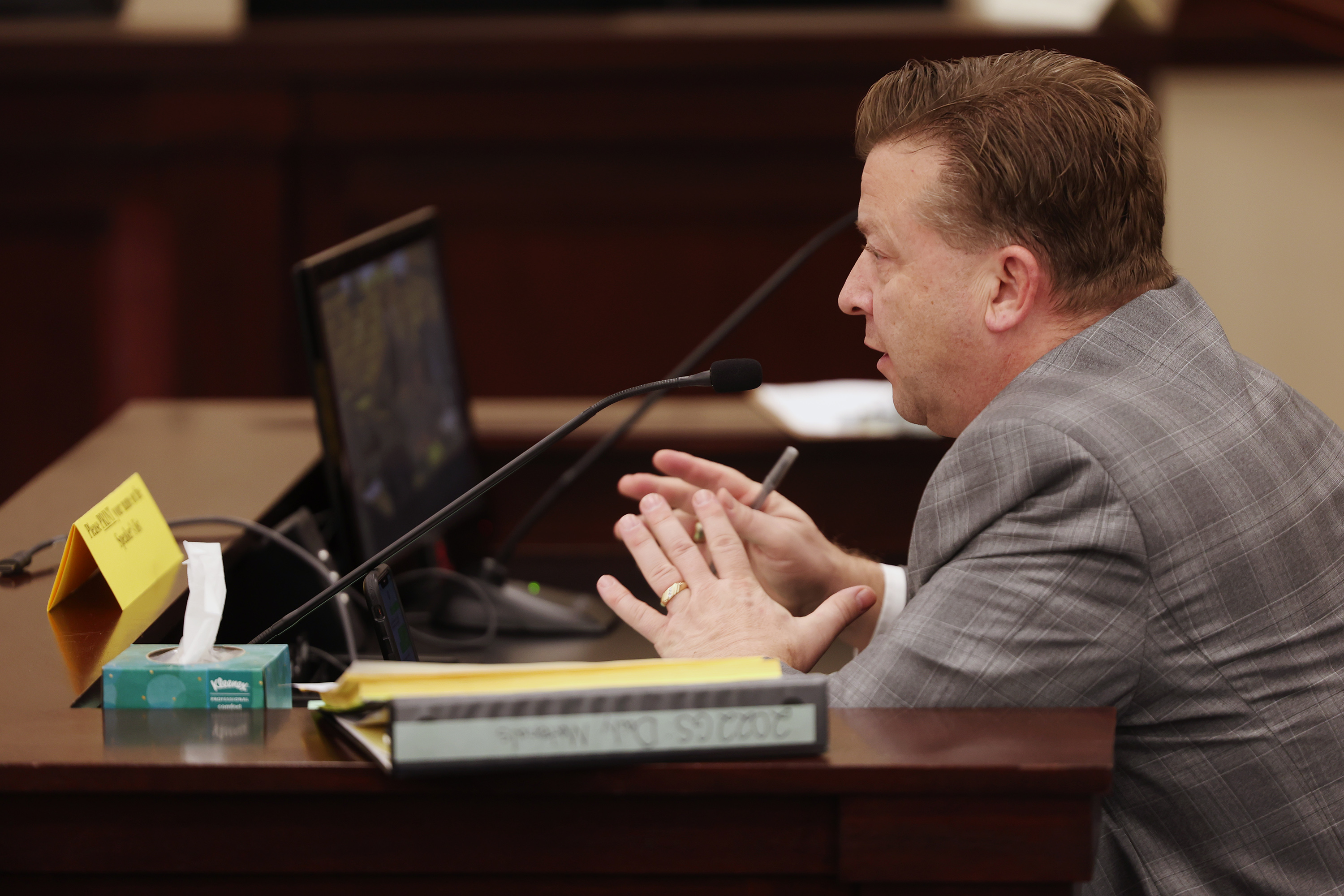 Sen. Todd Weiler, R-Woods Cross, speaks in the Senate Judiciary Committee about the "Sherry Black" bill, SB156, Investigative Genetic Genealogy Modifications, which he sponsored, at the Capitol in Salt Lake City on Monday.