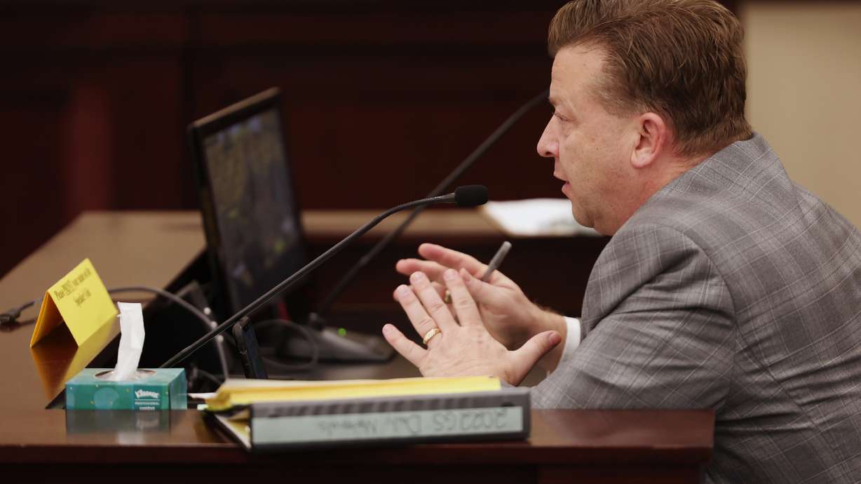 Sen. Todd Weiler, R-Woods Cross, speaks in the Senate Judiciary Committee about the "Sherry Black" bill, SB156, Investigative Genetic Genealogy Modifications, which he sponsored, at the Capitol in Salt Lake City on Monday.