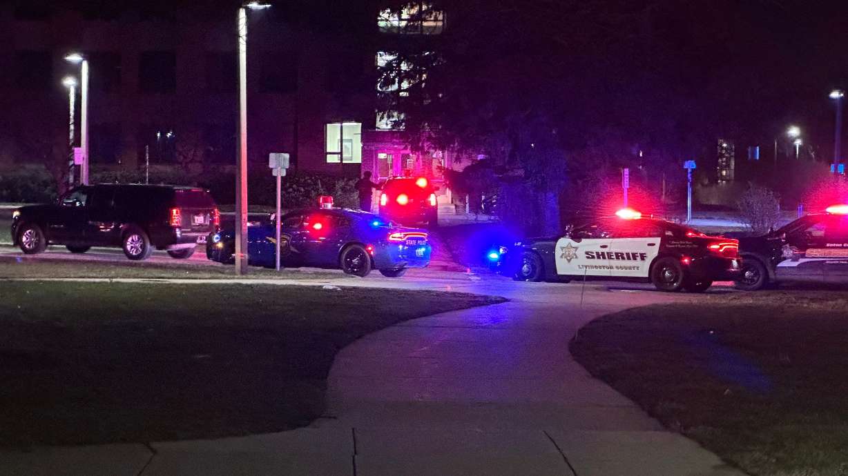 Emergency personnel respond to a shooting at Michigan State University in East Lansing, Michigan, Monday.