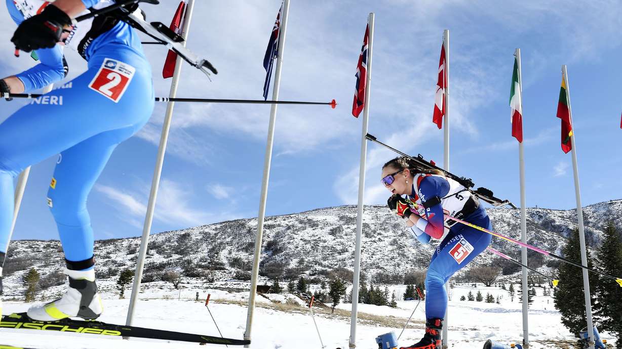 Skiers compete in the 2022 Biathlon Youth and Junior World Championships at Soldier Hollow Nordic Center in Midway on March 2, 2022. Legislation giving state lawmakers more say over another Winter Games in Utah is set to be considered by the full House.