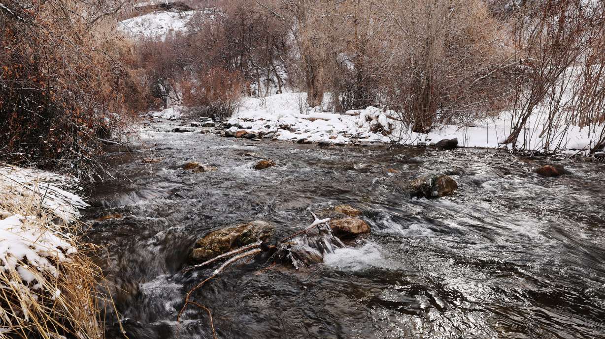 Water flows down Big Cottonwood Creek in Big Cottonwood Canyon near Cottonwood Heights on Tuesday. HB150 would address sudden impact natural disasters like a dam breach or earthquake when water is crucial for human survival and farmers and ranchers are likely to have their water rights sucked up first to meet that public safety need.